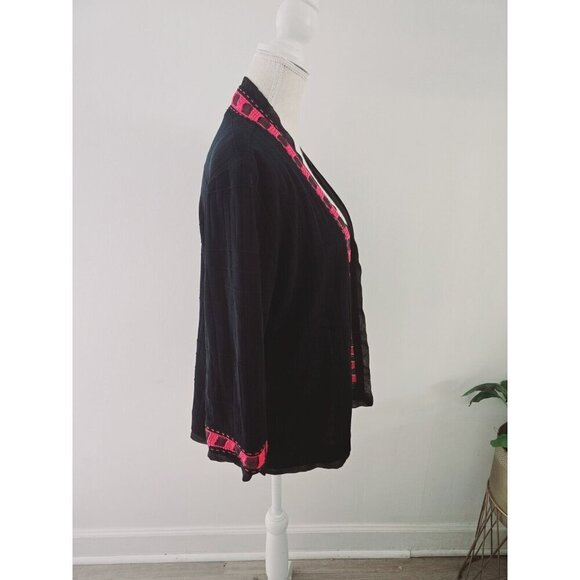 Ming Wang Open Front Knit Ribbon Black Pink Cardigan Sweater L Petite PL - Picture 6 of 9